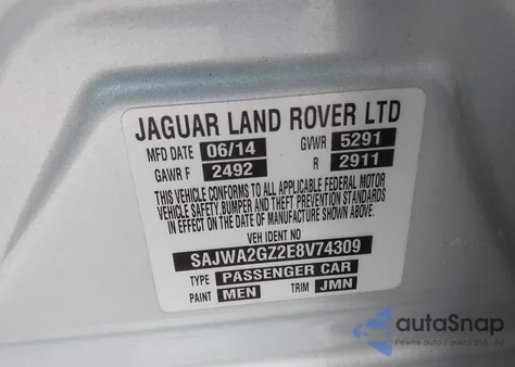 2014 Jaguar Xj Xjl Portfolio from USA, damaged, VIN SAJWA2GZ2E8V74309